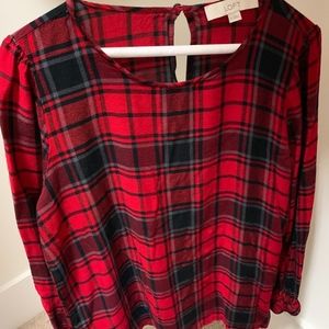 Loft long-sleeve red & grey/black plaid top